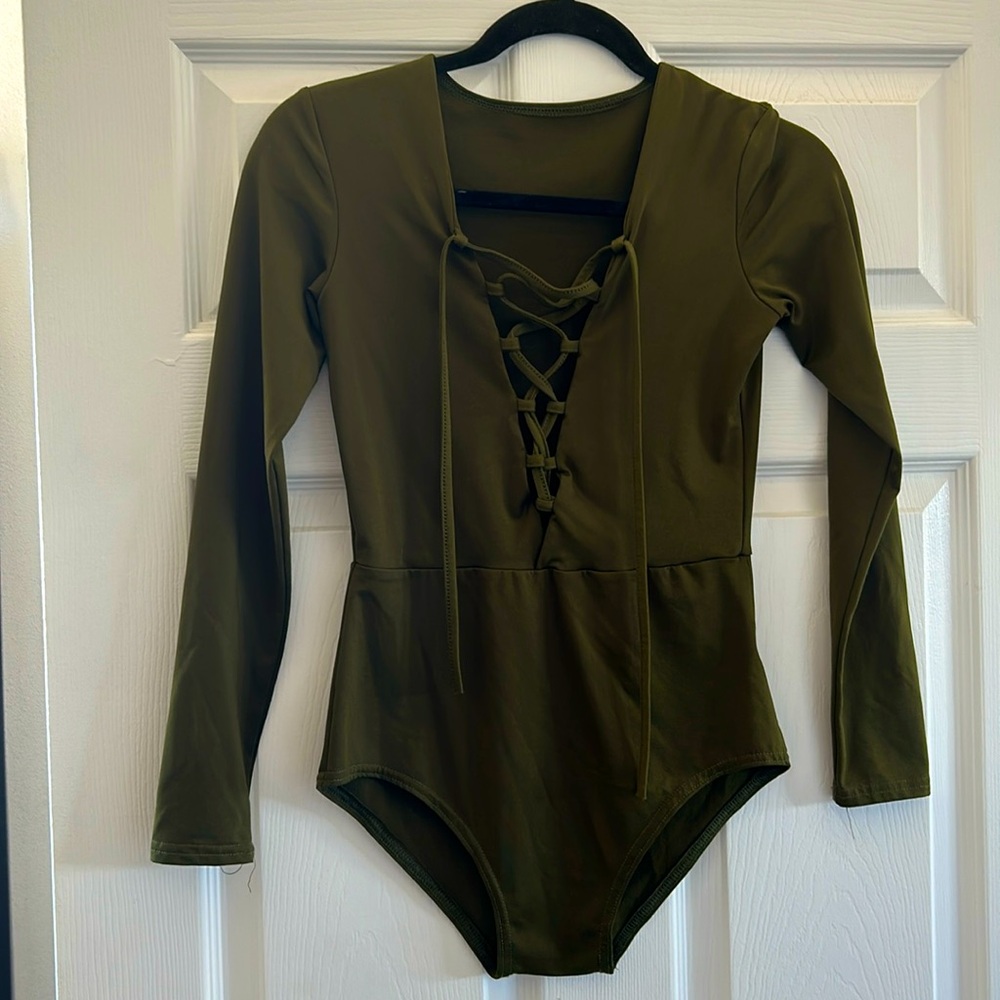 Green lace up body suit